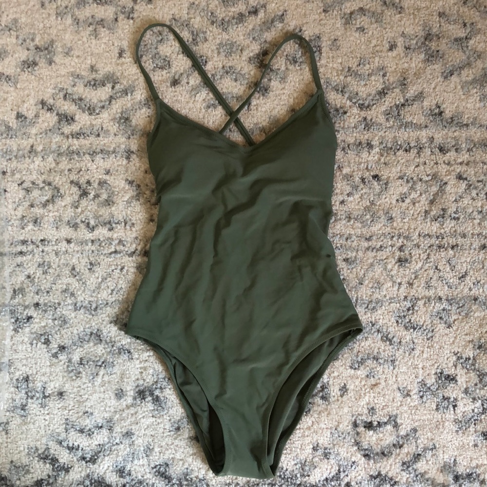 Aerie olive green one piece bathing suit- M